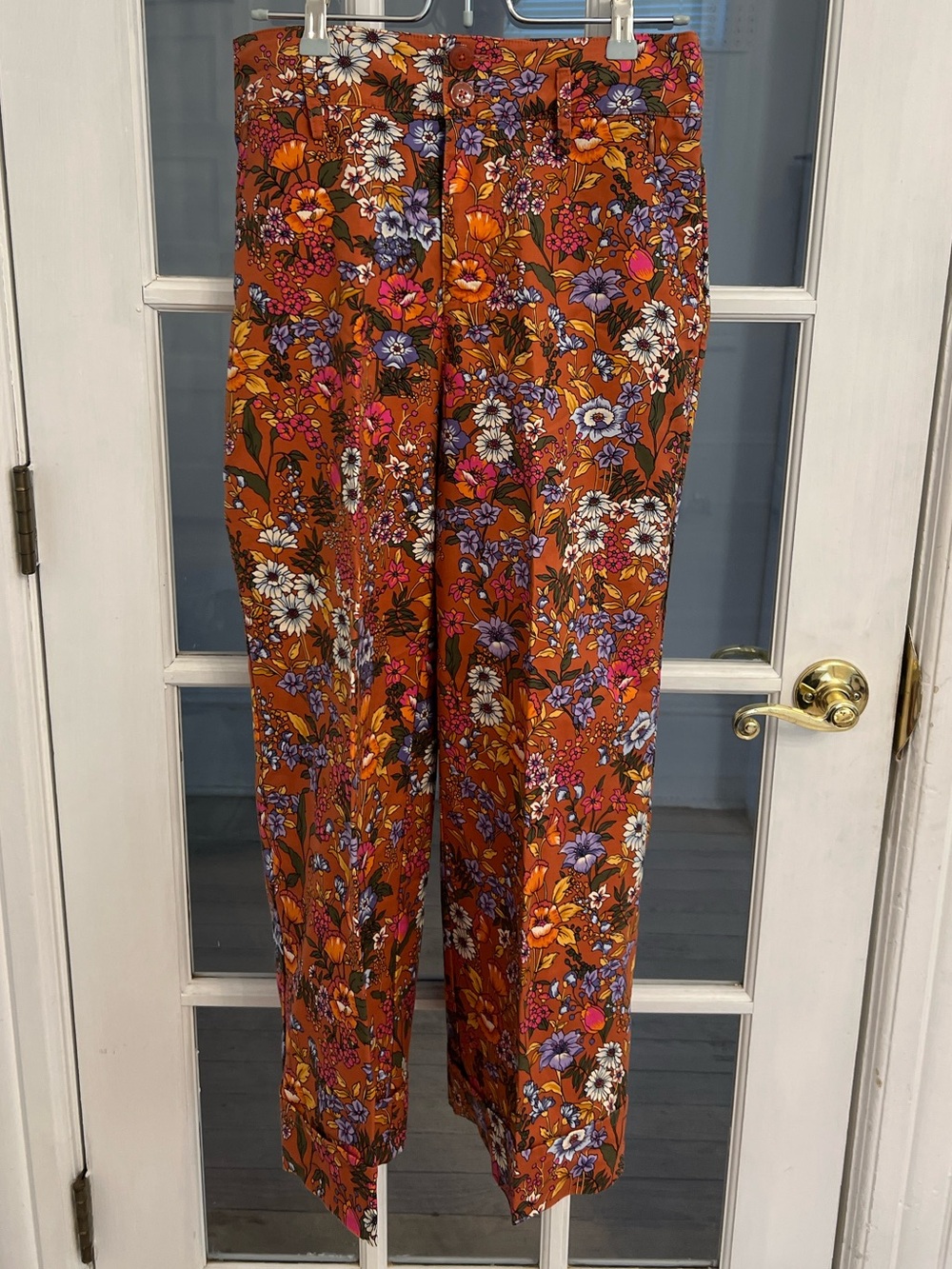 ANTHROPOLOGIE MAEVE Red Floral Flower Power Wide Leg High Waist Crop Pants